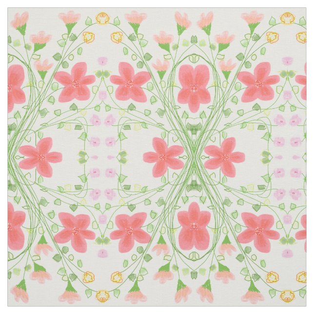 Tecido Coral Rosa e Pêssego Flores (Modelo)