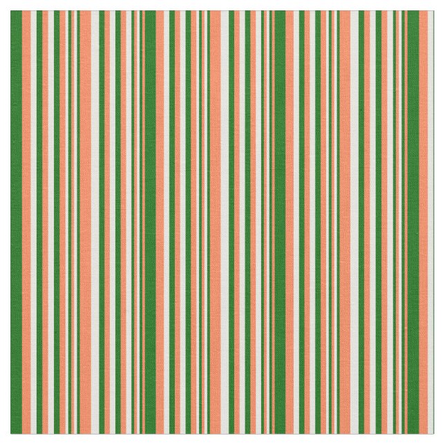 Tecido Coral, Verde Escuro e Stripes Brancas (Detalhe)