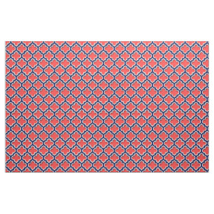 Tecido Coral Vermelho, Marinho Branco Quatrefoil Marroqui