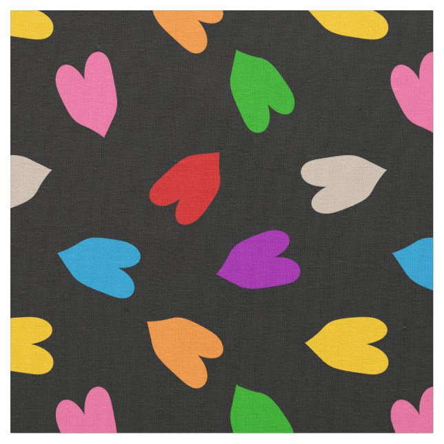 Tecido Cores Amor Corações Padrão Design Preto  (Detalhe)