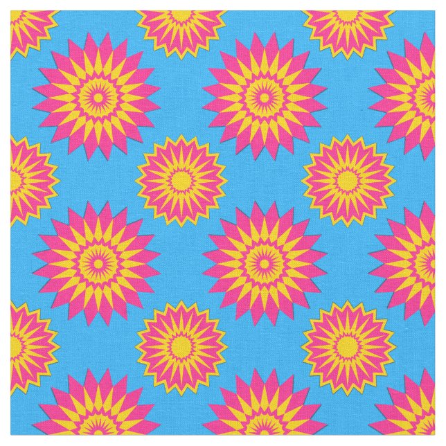 Tecido cores do orgulho pansexual / padrão de flor azul (Detalhe)