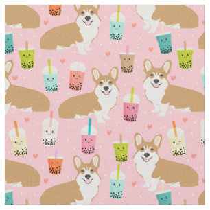 Tecido corgi boba chá rosa kawaii