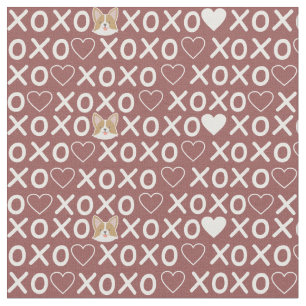 Tecido Corgi Xoxo adora doce coração. Cachorro castanho-c