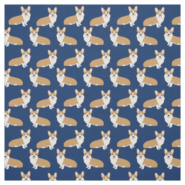 Tecido Corgis no Marinho - padrão de cães fofinhos (Modelo)