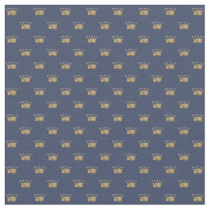 Tecido Coroa azul e Dourado