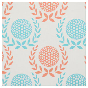 Tecido Coroa de Louro Preppy Golf - Coral e Turquesa