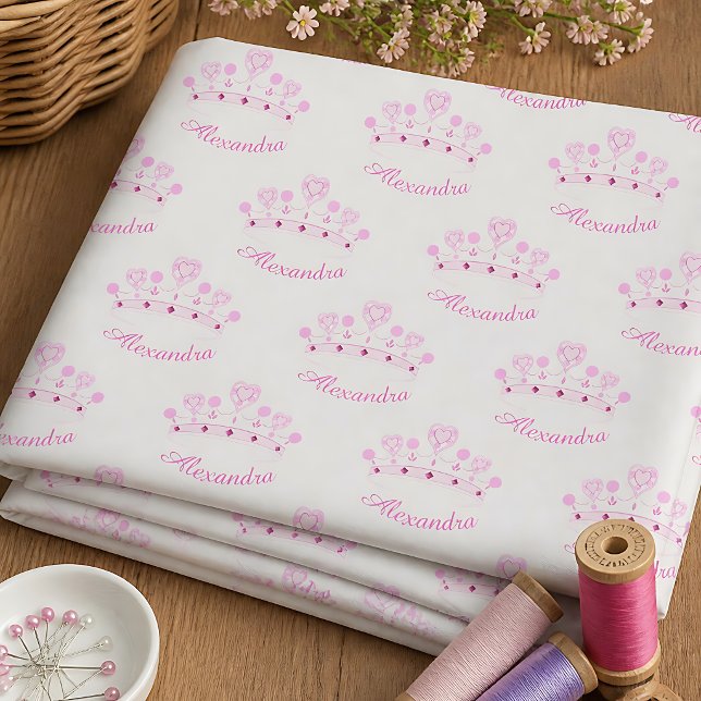 Tecido Coroa de Princesa Rosa Nome Personalizado (Criador carregado)