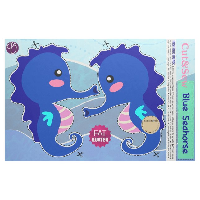 Tecido Corte e mastigue em Y: cavalo marinho azul (Fat Quarter)