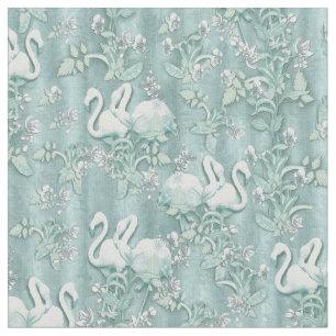Tecido Cortinas de Seda Verde e Flamingos