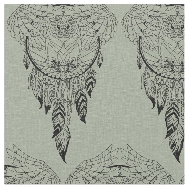 Tecido coruja com caçador de sonhos (Detalhe)