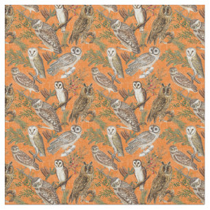Tecido Corujas de vintage - Laranja