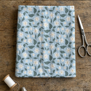 Tecido Cottagecore Céu Azul e Branco Floral de Margaridas