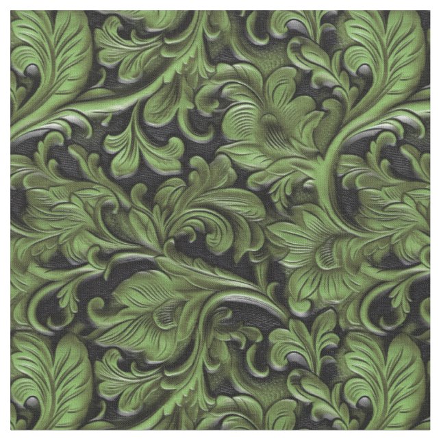 Tecido Couro floral verde chic preto trabalhado (Detalhe)