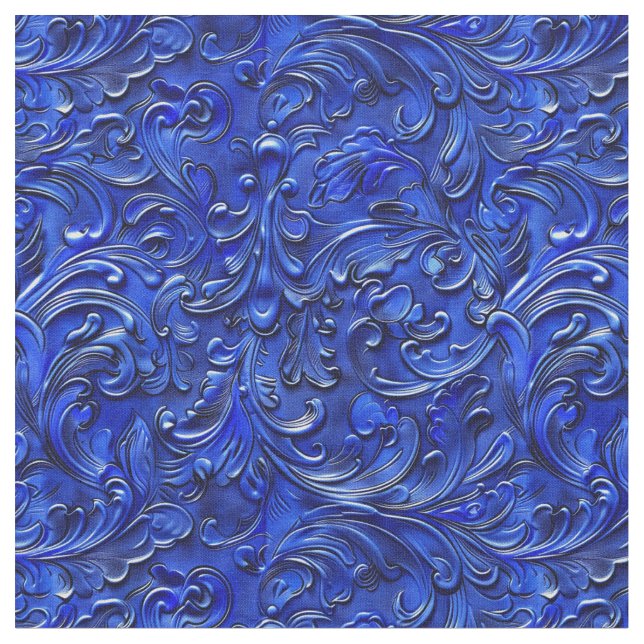 Tecido Couro trabalhado azul cobalto elegante (Detalhe)
