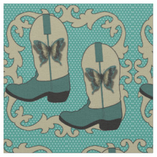 Tecido Cowboy Boots with Butterfly on Small Dot Backgroun