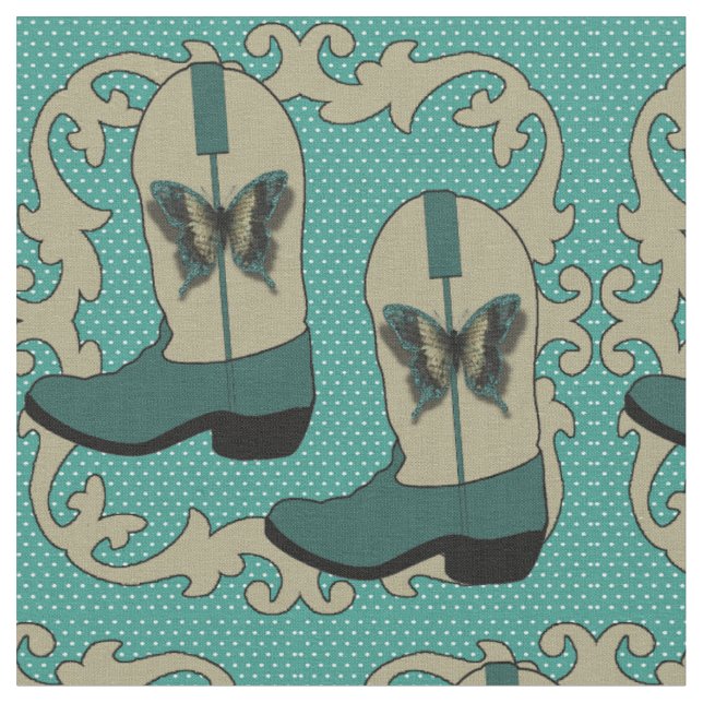 Tecido Cowboy Boots with Butterfly on Small Dot Backgroun (Detalhe)