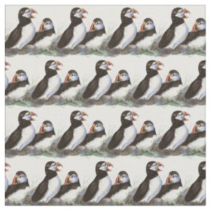 Tecido Cozinha Aquosa Puffin Bird Nature Art