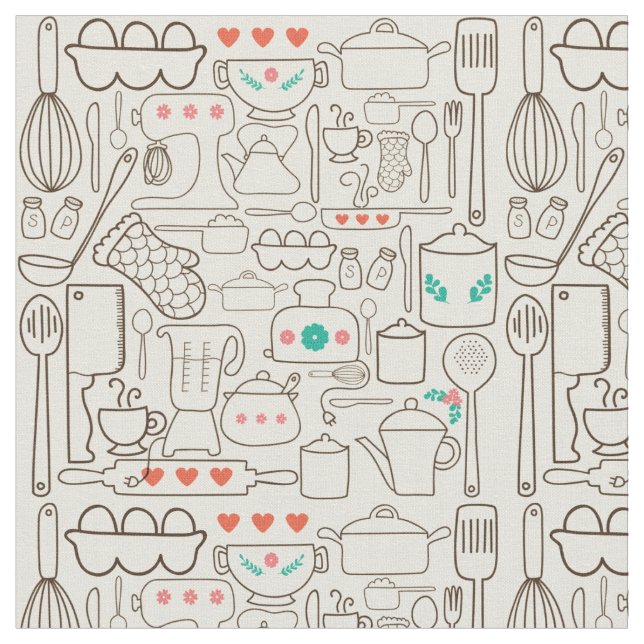 Tecido Cozinha retro no creme (Detalhe)