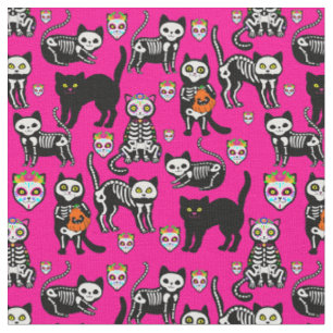 Tecido crânio de gato de halloween rosa