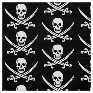 Tecido Crânio de Pirata e Espada Preta Branco