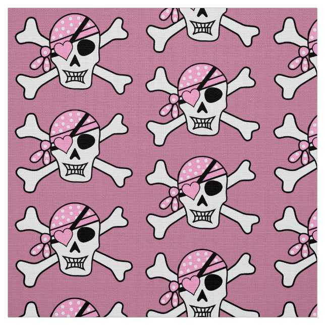 Tecido Crânio de Pirata e Ossos Rosa (Modelo)