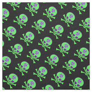Tecido Crânio De Risco Preto-Verde-Roxo