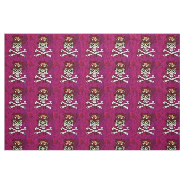 Tecido Crânio gótico e ossos cruzados (Fat Quarter)