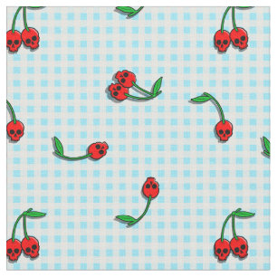 Tecido crânios de cereja em gingham