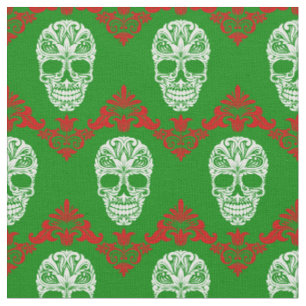 Tecido crânios de natal victoriano ornamentado gótico