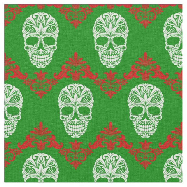 Tecido crânios de natal victoriano ornamentado gótico (Detalhe)