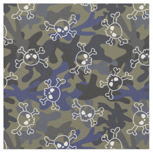 Tecido Crânios De Padrão Azul Azul Azul-Azul De Camo
