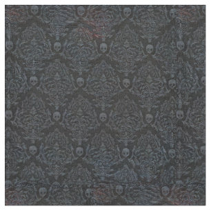 Tecido Crânios do terror surreal, Cinzas em preto 