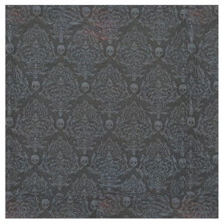 Tecido Crânios do terror surreal, Cinzas em preto 