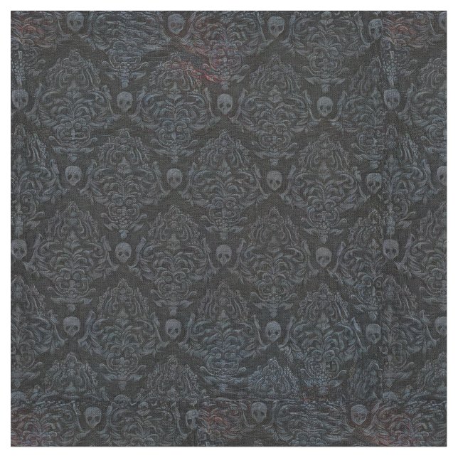Tecido Crânios do terror surreal, Cinzas em preto  (Detalhe)