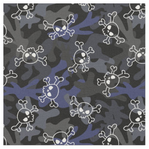 Tecido Crânios Padrão de Camo Azul da Cinza Negra