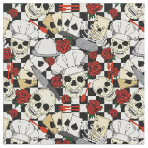 Tecido Crânios Vestindo Chef Hats Rosas vermelhas Chef Pa