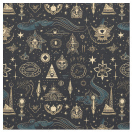 Tecido Create Your Own Blue & Gold Pagan Symbols Black