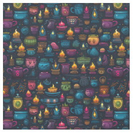 Tecido Create Your Own Colorful Herbs & Candles Black