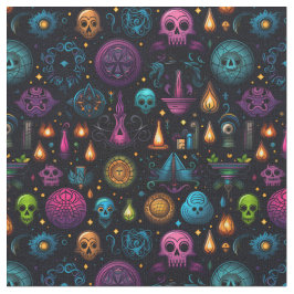 Tecido Create Your Own Colorful Symbols & Skulls Black