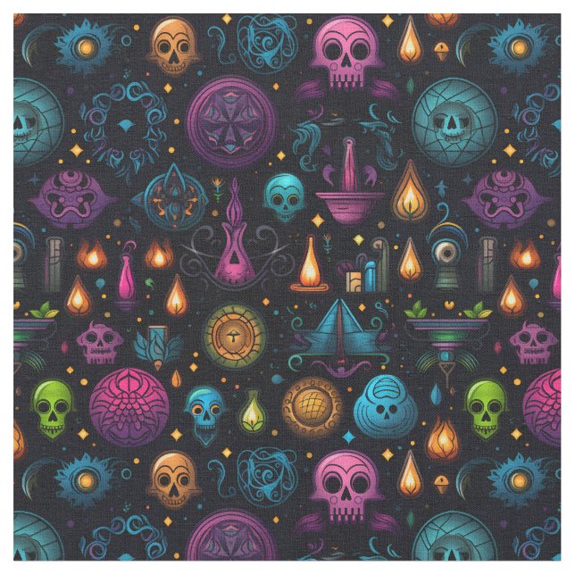 Tecido Create Your Own Colorful Symbols & Skulls Black (Detalhe)