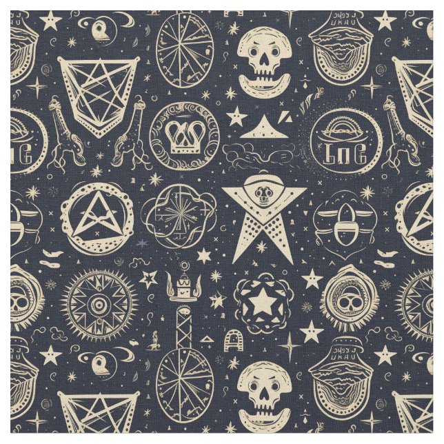 Tecido Create Your Own Gold Magic Symbols Black (Detalhe)