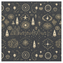 Tecido Create Your Own Gold Pagan Symbols Black