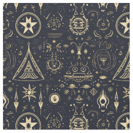 Tecido Create Your Own Gold Tribal Pagan Symbols Black