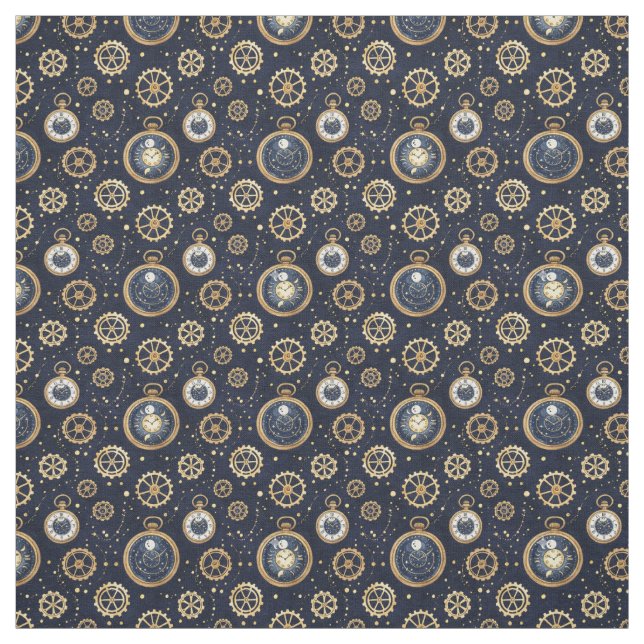 Tecido Create Your Own Golden Gears Watches Blue (Modelo)