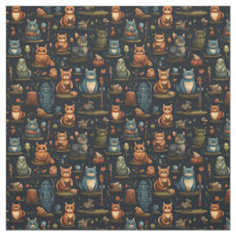 Tecido Create Your Own Kooky Wild Owls Rabbits Cats Black