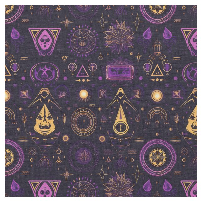 Tecido Create Your Own Purple & Gold Pagan Symbols Black (Detalhe)