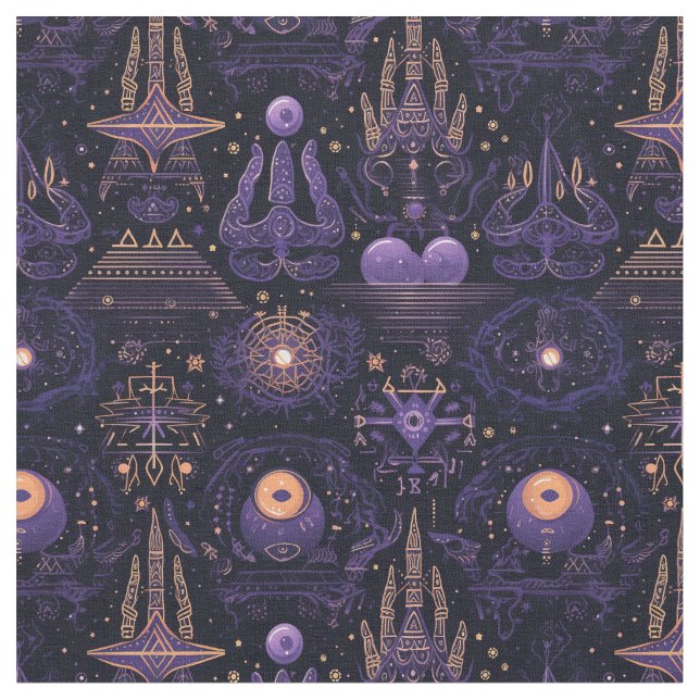 Tecido Create Your Own Purple & Gold Witchy Symbols Black (Detalhe)