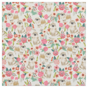Tecido Creme de flores castanho-tibetano
