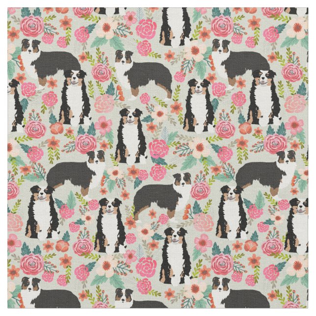 Tecido Creme de flores para cães australianos tricolorado (Detalhe)