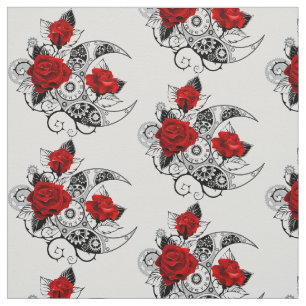 Tecido Crescente Mecânico com Rosas vermelhas
